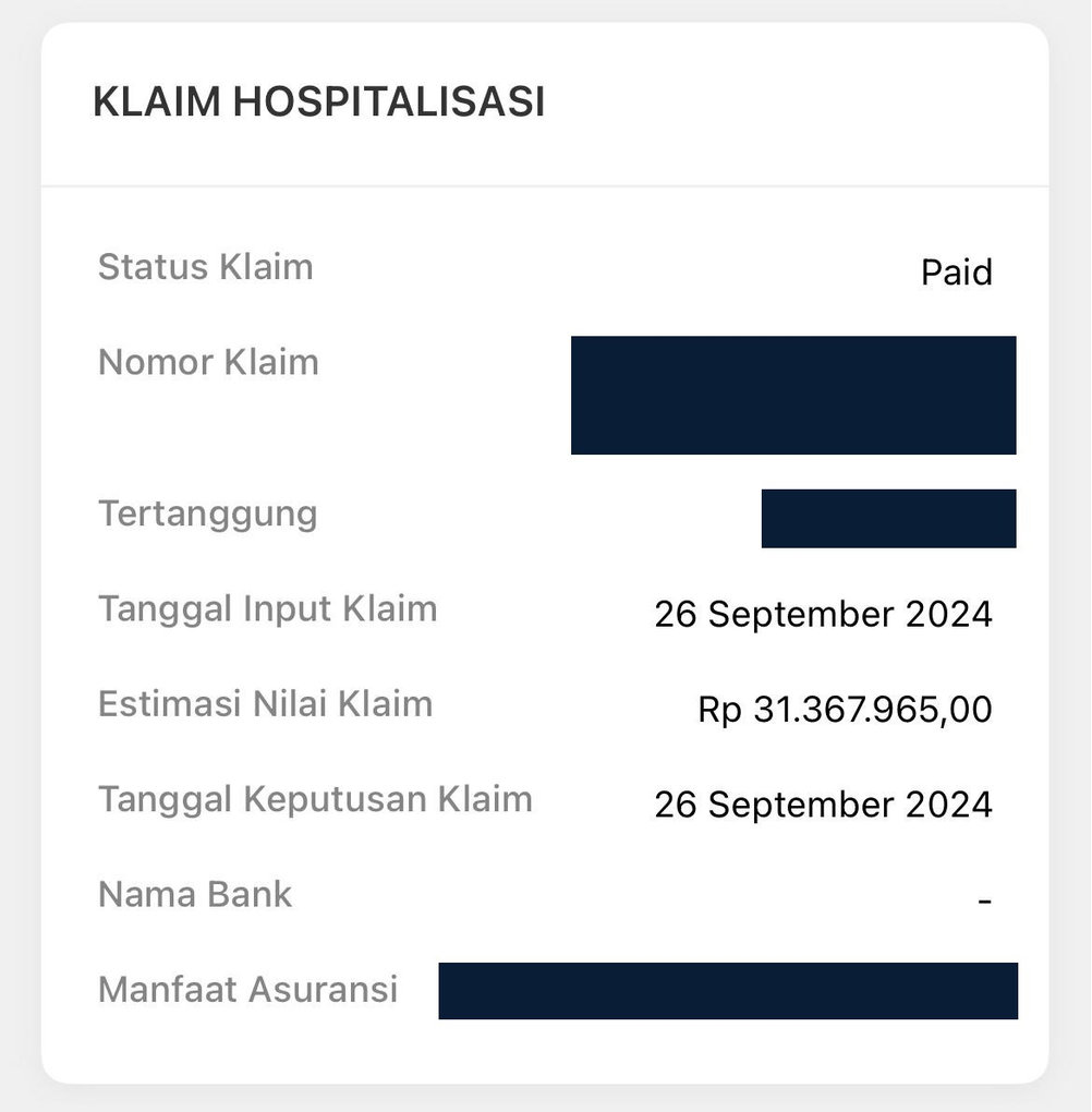 Klaim hospitalisasi berstatus Paid